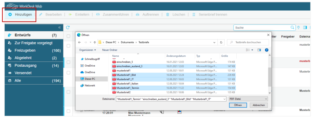 Binect ONE: Pdf-Dateien in den WorkDesk Web hinzufügen